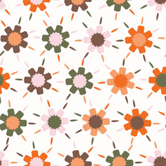 Trendy pastel floral color hand drawn playful style for wallpaper, backdrops and summer material texture. Fashion and home decor all over print. Simple whimsical modern abstract shape seamless pattern