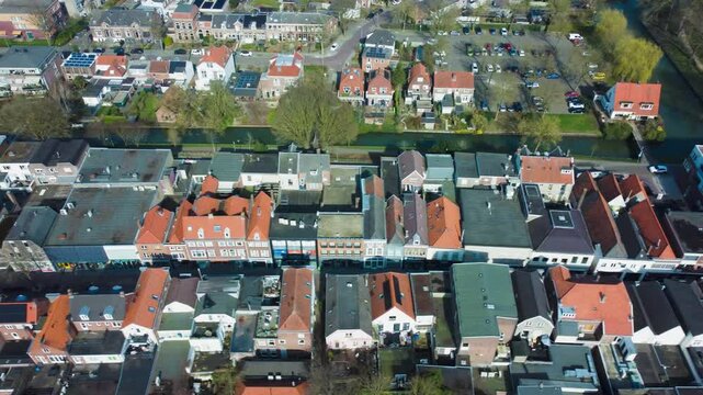 Aerial View of Tiel Old Town City Center with Canals