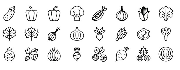 Collection of Line Art Vegetable vector Icons
