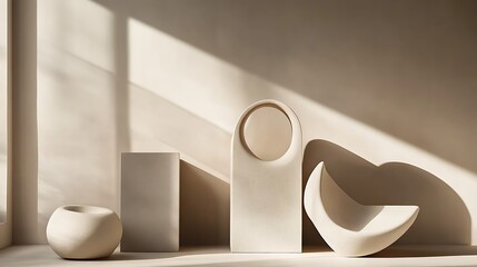 Abstract architectural forms casting elegant shadows on soft beige backdrop