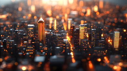 Golden City Lights at Night Futuristic Urban Landscape as a business and financial background