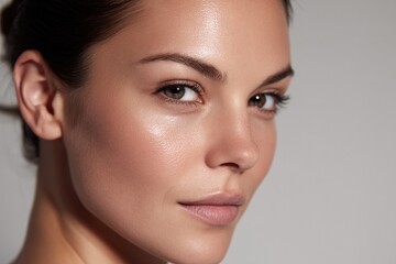 close-up of model with perfect makeup emphasizing flawless skin