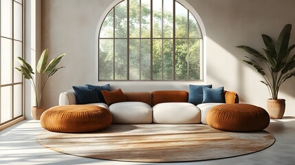 Radial pastel rug with soft geometric patterns