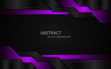 Abstract black and purple polygons on dark steel mesh background. with free space for design. modern technology innovation concept background 