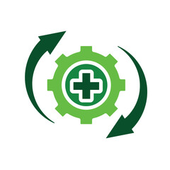 Obraz premium health icon. plus sign in gear with circular arrow. mental, medicine, pharmacy, hospital, drug, web. Solid style design