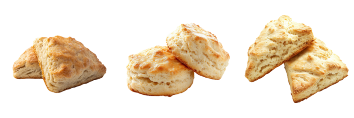 Set of A bunch of creamy biscuits neatly arranged on a clean white ceramic plate on transparent png background. Ai generated