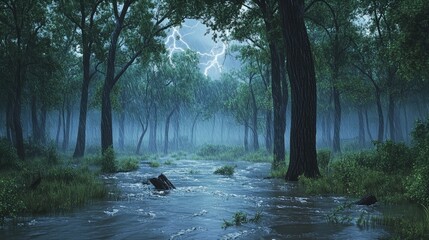 Forest flooded by overfilled streams