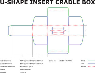 Ushape Insert Cradle Box Die Cut Template Design Blueprint With Dimensions