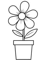 Potted Flower with Six Petals and Leaves, Indoor Gardening, Botanical Care, Houseplant, Simple Floral,  Education, Coloring, or Plant Care Visuals
