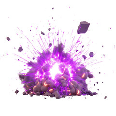 Explosive Purple Burst with Debris and Shockwave Creating a Dynamic Visual Effect Suitable for Action Scenes and Creative Projects