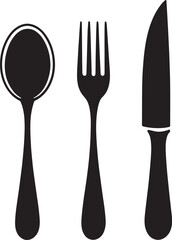 Dining silverware flat icon with spoon, knife and fork