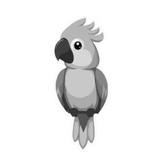 Simple, Cute Grayscale Cartoon Parrot
