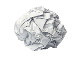 Isolated crumpled white paper ball on black background represents waste and mistakes