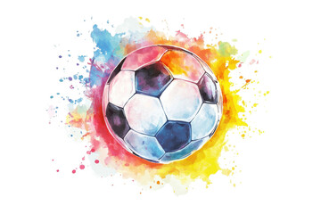 Fototapeta premium Colorful Watercolor Illustration of a Soccer Ball with Splashing Colors on a Transparent Background
