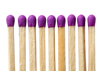 Row of matches with purple tips one match is different color