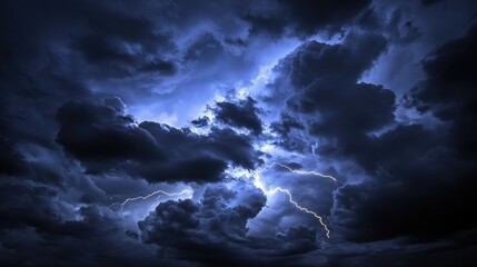 Obraz premium Dramatic Lightning Storm Cloudscape at Night.