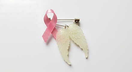 Pink Ribbon & Angel Wings Brooch: Breast Cancer Awareness Pin