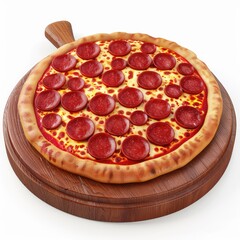 Delicious pepperoni pizza on a wooden board.