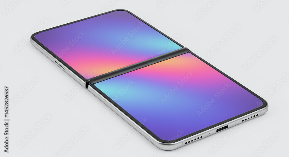 Poster Modern foldable smartphone showing vibrant gradient screen on white background