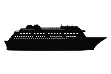 Silhouette of a large cruise ship on a white background