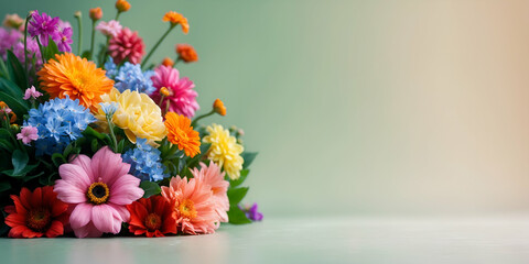 Vibrant bouquet of colorful spring flowers with a soft background
