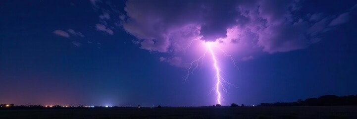 Night sky, dramatic lightning bolt, low angle , elemental, weather event