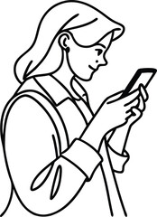 Minimalist Line Art Illustration Of A Woman Using Mobile Phone