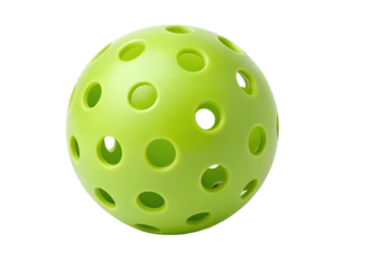 Close up shot of a bright green pickleball on a black background