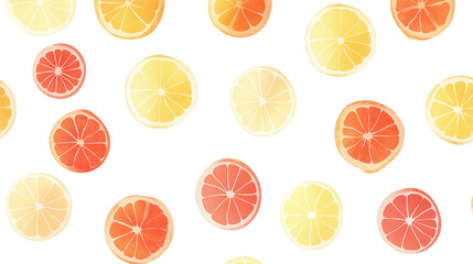 Obraz premium Flat lay of citrus slices (orange, grapefruit, lemon) arranged in gradient pattern, white background, PNG