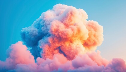 Fototapeta premium Soft, fluffy clouds in a vivid blue sky, lit with glowing, colorful light