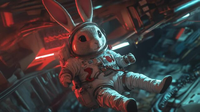 Floating astronaut bunny in zero-G