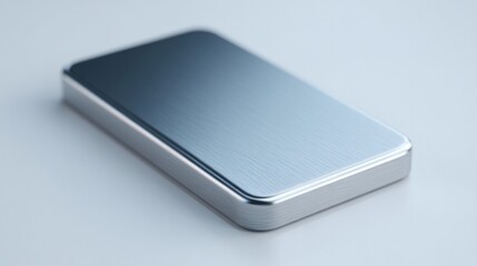 position sleek electronic device made of brushed metal at slight angle on elegant and clean white background