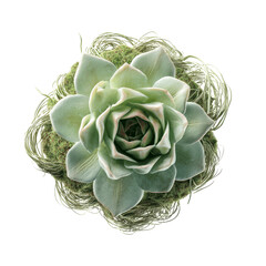 Obraz premium Overhead View of a Succulent Plant in a Nest of Dried Grass and Moss