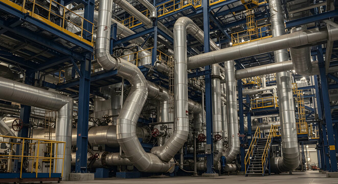 Industrial Pipes and Machinery in Modern Manufacturing Facility