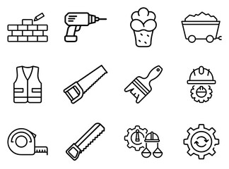 Labor Day Outline Line Icon Set for Workers’ Rights and Celebration Themes