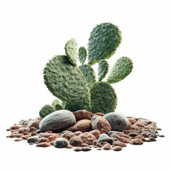 Prickly Pear Cactus on a Bed of Rocks - Desert Botanical Image