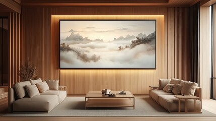 Modern minimalist living room with Asian-inspired decor