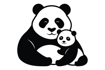Mother and Baby Panda Silhouette Vector – Cuddling Pose for Logo, Print, and Design Use