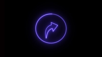 Neon blue glowing share icon. share icon on black background with blue circle motion.