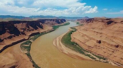 Aerial 4K Top View of a Mountain River | Clear Waters Flowing Through Rocky Terrain in Scenic Nature Landscape

