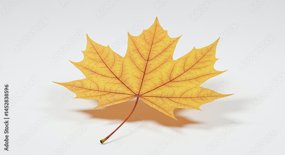 Poster golden maple leaf showing its veins on white background