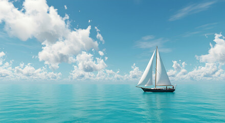 Fototapeta premium Serene Sailing Boat on Calm Blue Waters Under Clear Sky