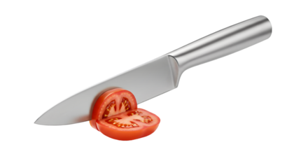 Tomato slicing with stainless steel chef knife