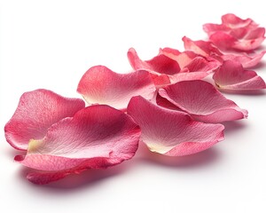 Delicate pink rose petals arranged elegantly on a white surface, symbolizing beauty