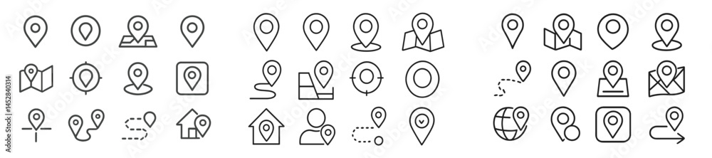 Aufkleber Icon collection showcasing various location markers and mapping symbols for navigation and geography exploration