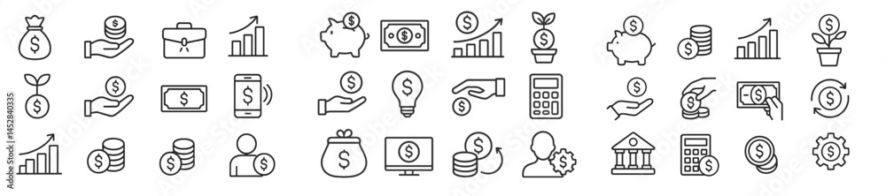 Aufkleber finance and investment icons collection showcasing various monetary symbols and concepts for busines