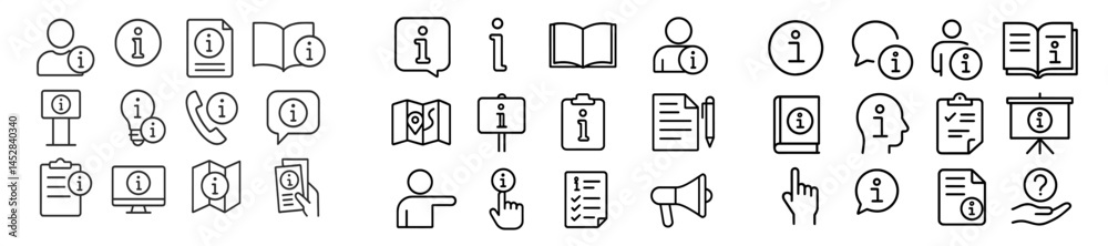 Poster Collection of diverse icons representing information, communication, and documentation in a modern digital context