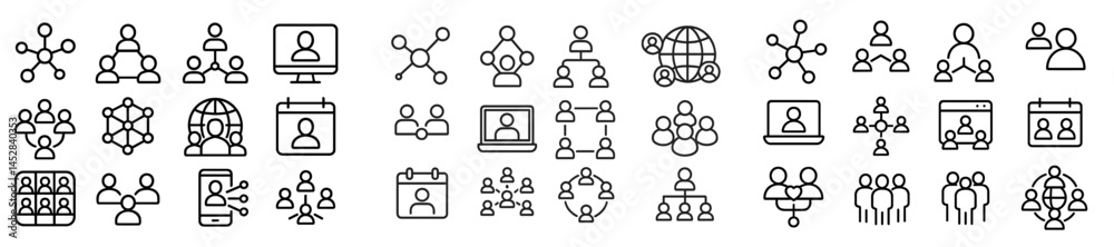 Poster Collection of minimalist icons representing social connections and digital networking concepts