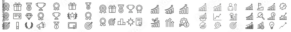Poster Collection of various award and achievement icons showcasing diverse objects and symbols on a light background