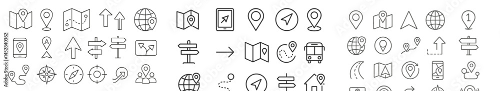 Aufkleber Collection of navigation and mapping icons illustrating various travel-related concepts